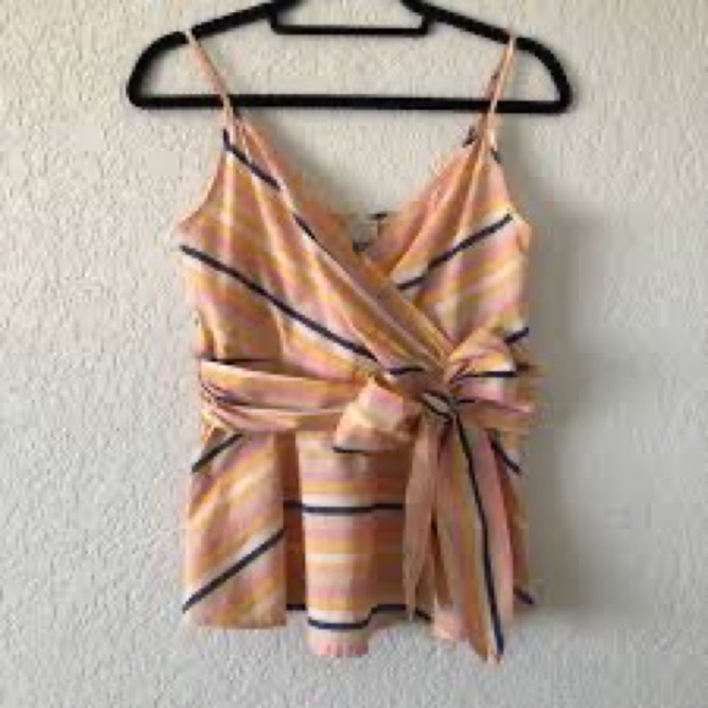 Orange striped faux wrap top